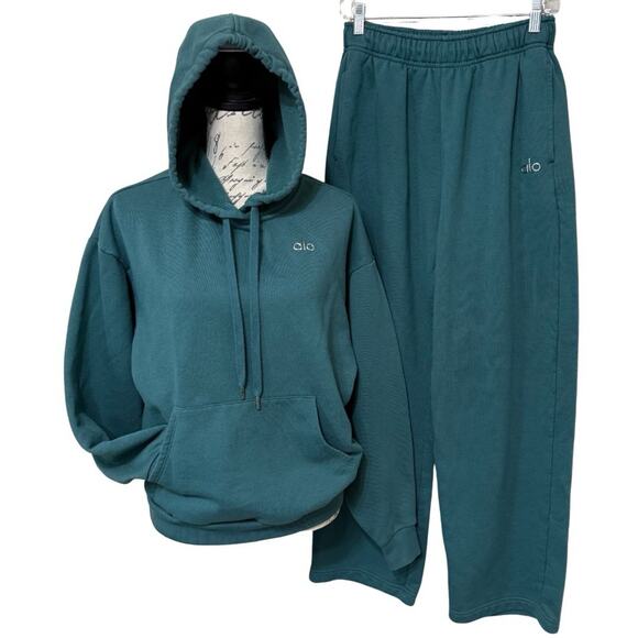 ALO Pants - ALO Accolade Women’s Sweatsuit Hoodie Straight Leg Pants Size XS Clover Green